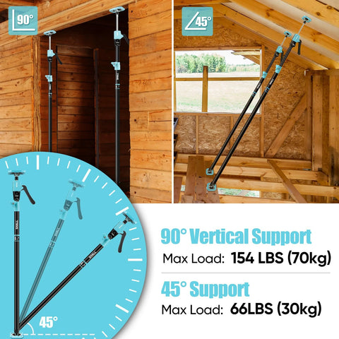 ✝️ Cabinet Jack Support Pole, 54-114 in Steel, adjustable positions for vertical and 45-degree support in construction scene