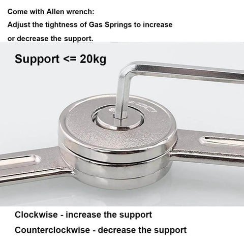 Close-up of hinge with hex key for 2 Packs [Upgraded] Qrity Cabinet Cupborad Furniture Door Lift Stay Support Hinge Damper - Support Up to 20KG.