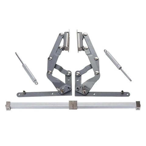 Cabinet Door Hinges, Lift Up Mechanism Support Vertical Swing Lifting Stay Strut Hydraullic Cylinder for kitchen cabinets, silver color.