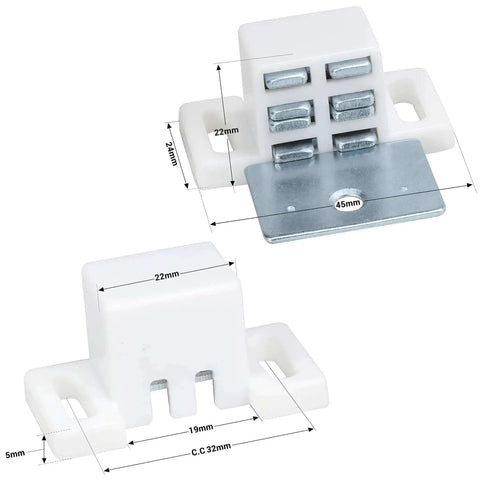 Heavy Duty 15Lb High Rise Cabinet Magnetic Catch Set Of 10 In White Nickel Finish with dimensions