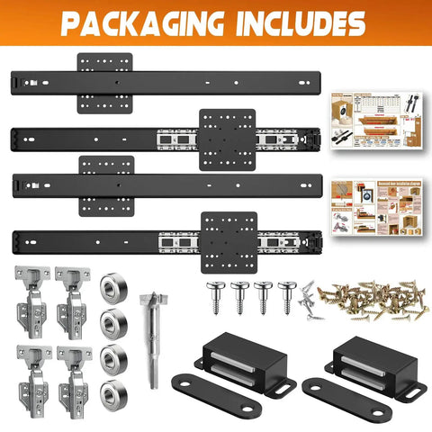 Heavy Duty Cabinet Pocket Door Slide Hardware Set For Kitchen Pantry And Closet, 14 Inch Track, 4 Piece Pack including screws and components