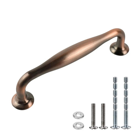 6 Pack Cabinet Pulls 96mm Brushed Red Copper Antique Finish Solid Zinc Alloy Drawer Handles with screws included