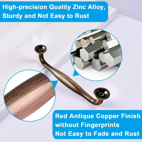 6 Pack Cabinet Pulls 96mm Brushed Red Copper Antique Finish Solid Zinc Alloy Drawer Handles for Cabinets and Dressers
