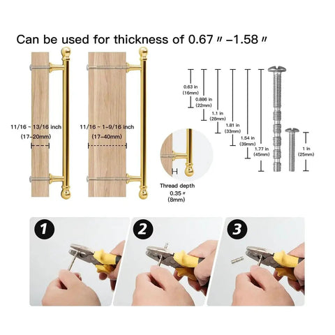 10 Pack Polished Brass Cabinet Pulls 7.5 Inch Hole Center Solid Zinc Alloy Drawer Handles with screws and installation guide