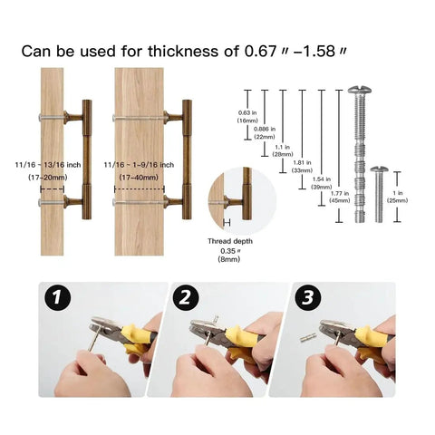Installation guide for Antique Brass Cabinet Pulls Set Of 10, 3-3/4 Inch Hole Center Solid Zinc Alloy Dresser Drawer Handles, suitable for 17-20mm thick panels
