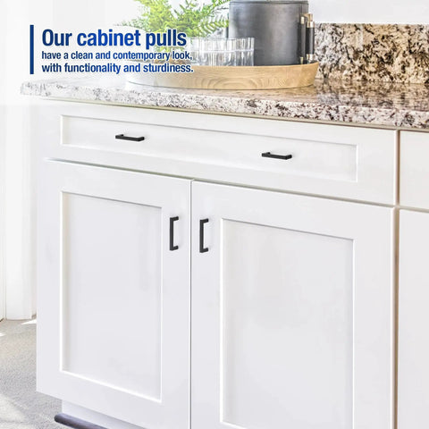 30 Pack Cabinet Pulls Slim Square Bar 3 Inch Hole Center Matte Black Solid Build Modern Look Easy Install on white kitchen cabinets