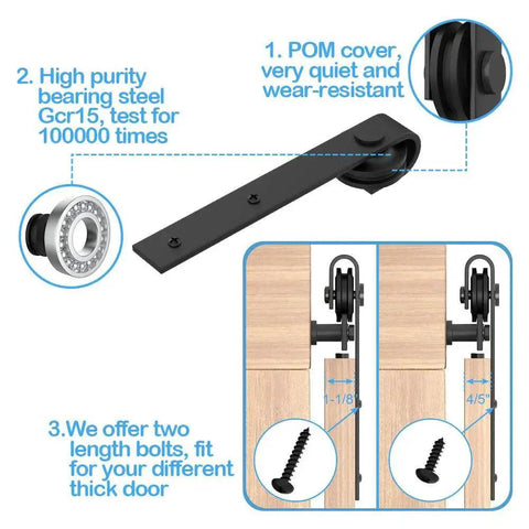 8ft Super Mini Sliding Barn Door Hardware Kit For Double Doors For TV Stands, Cupboards, Storage Cabinets And Wardrobes with J Shape Hanger and bolt options.