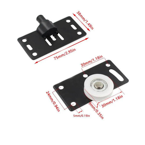Two Set Cabinet Sliding Door Pulley Roller Hardware Kit With Silent Nylon Bottom Wheels And Top Switch Pulleys, size 75mm x 38mm