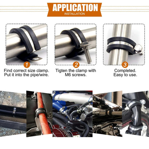 Installation process of 52 Piece Cable Clamps Assortment Kit With 304 Stainless Steel Rubber Cushioned Pipe Clamps In Six Sizes.