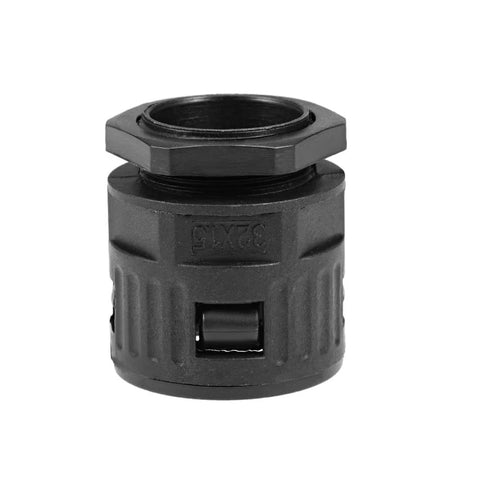 Heavy Duty Cable Gland For Corrugated Conduit AD34.5 M32x1.5 Thread, 12mm Thread Length, black plastic construction