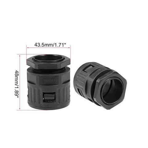 Heavy Duty Cable Gland For Corrugated Conduit AD34.5 M32x1.5 Thread, 12mm Thread Length, 48mm Total Length, shown in two views