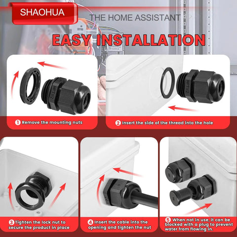 Step-by-step installation of Half Inch NPT Cable Gland Set IP68 Waterproof Adjustable Strain Relief Cord Connector.