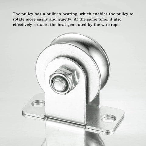 Side view of Cable Pulley 48mm Wheel Wall Mount, Bearings Inside, Stainless Steel Rope Pulley for Pulley System, Sliding Gate, Load 1100 LB, 1Pcs.