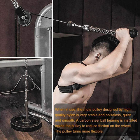 Cable Pulley - 3.54 In/90 mm 360 Degree Rotation Traction Wheel in use at home gym with weights and cable machine setup