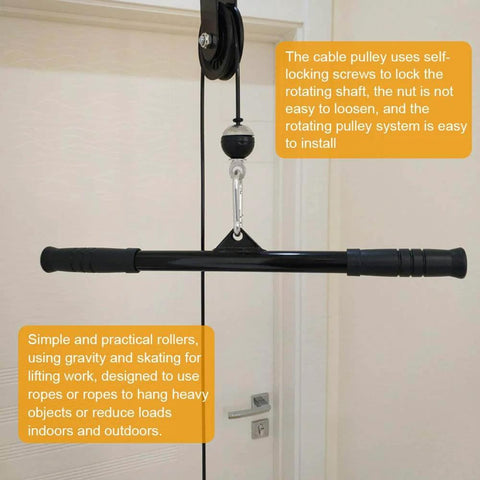 Cable Pulley - 3.54 In/90 mm 360 Degree Rotation Traction Wheel installed on home gym setup with lifting bar