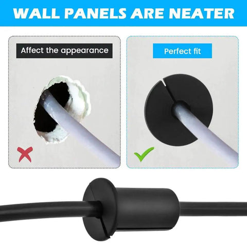 Efficient cable routing kit with four grommets, 30 clips, a one inch spade drill bit, and five sixteenth inch bits for neat installations