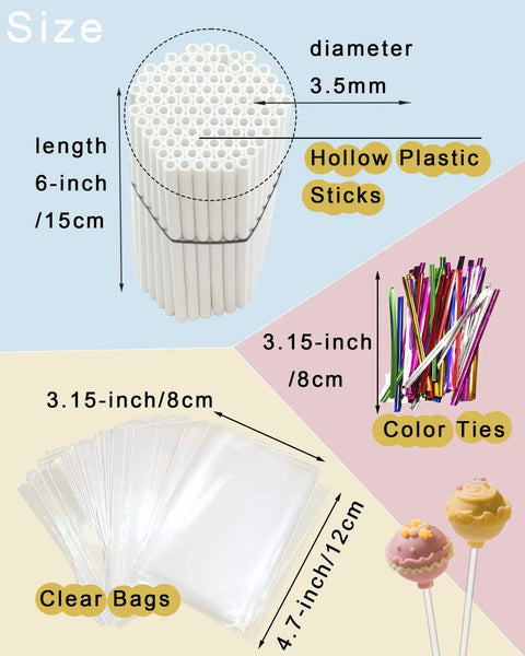 All In One Cake Pop Making Kit With 100 Sticks 100 Clear Treat Bags 100 Colorful Twist Ties Stainless Steel Cake Pop Scoop And Mold