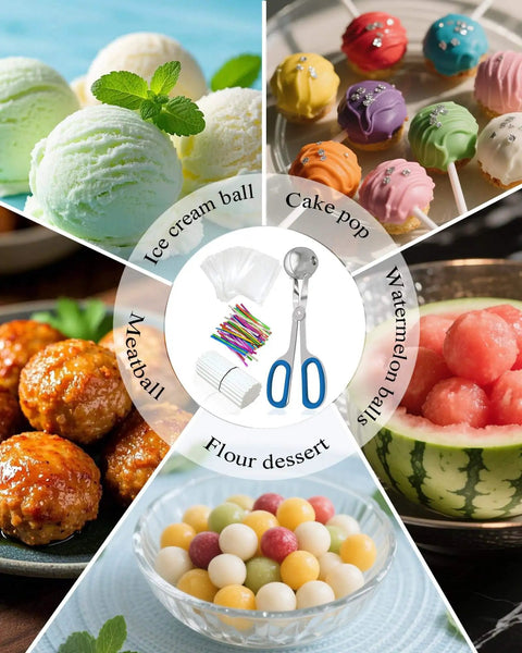 All In One Cake Pop Making Kit With 100 Sticks 100 Clear Treat Bags 100 Colorful Twist Ties Stainless Steel Cake Pop Scoop And Mold for DIY baking