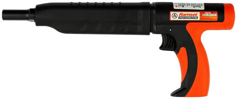 Side view of Low Velocity Caliber 22 Single Shot Fastener Tool for Concrete, Masonry, or Steel with silencing handle.