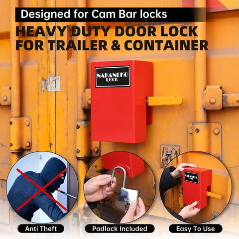 Protect valuables with a heavy duty door lock kit built for cam bar style latches on shipping containers, semi trailers, and conex lids, including a padlock and rugged housing for anti theft security and durable weatherproof protection.