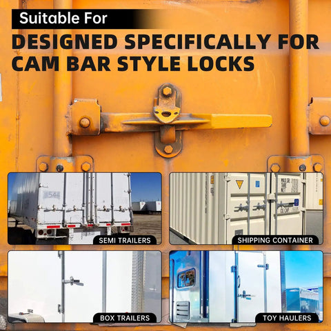 Protect valuables with a heavy duty door lock kit built for cam bar style latches on shipping containers and semi trailers