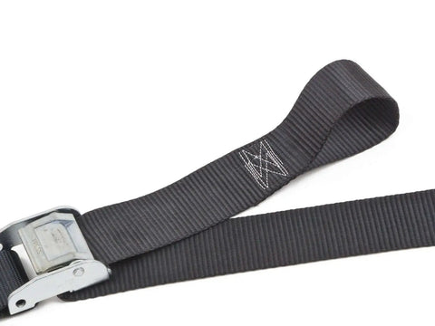 Close-up of Cam Buckle Tie Down Straps 2 Inch By 12 Foot With Latch Hooks For Motorcycle ATV Trailers And Truck Beds