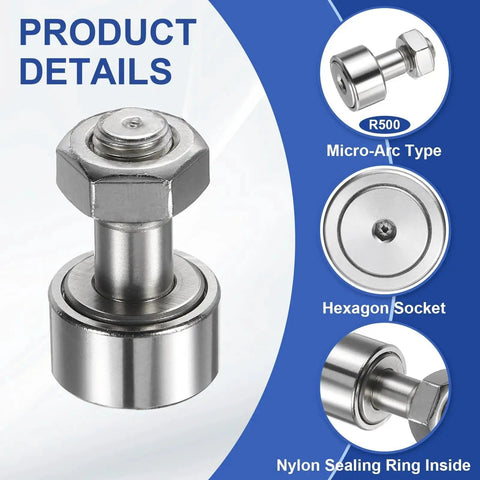 Image of Cam Follower Track Runner Bearings Set 3 Pack CF10 KRV22 X Needle Roller Stud Track Bearing showing hex socket and sealing ring