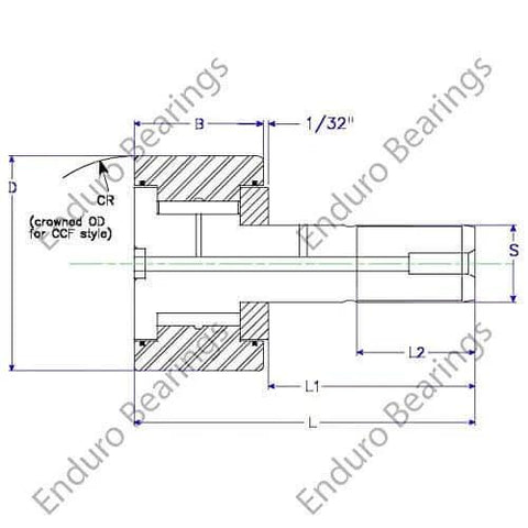 Technical drawing of ✝️ CF 1-SB CAM Follower Enduro, highlighting dimensions and structure details for replacement installation.