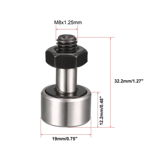 Beefed Up High Load Cam Follower Track Roller Bearing Set, M8 Thread, 19mm Roller Diameter, 11mm Width, for Machine Tools