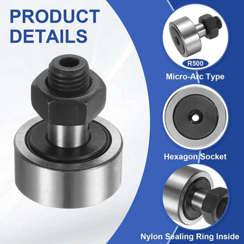 Cam Follower Track Runner Bearings 3 Pack Built Tough CF12 1 KR32 PPX Chrome Steel with M12 Hex Socket, detailed view.