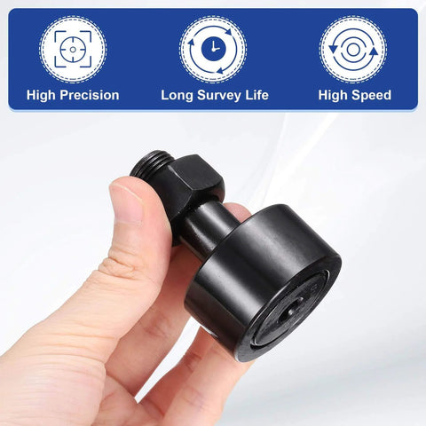 Hand holding uxcell CF-1-5/8-SB CR26 Cam Follower Track Runner Bearings, Chrome Steel Roller Stud Track Bearing, 1-5/8'' roller.