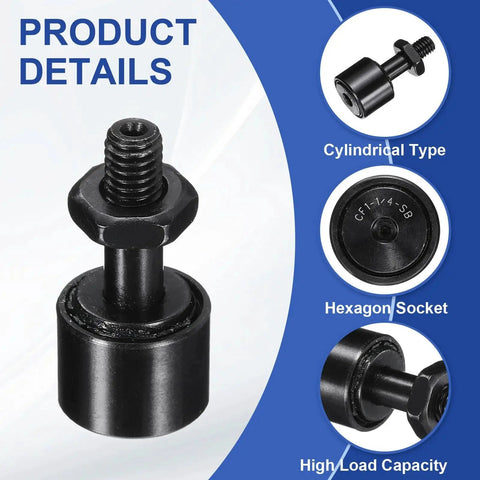Cam Follower Track Runner Bearing Set 2 Pack Uxcell Chrome Steel Half Inch Roller Dia 10 32 UNF Stud Type product details