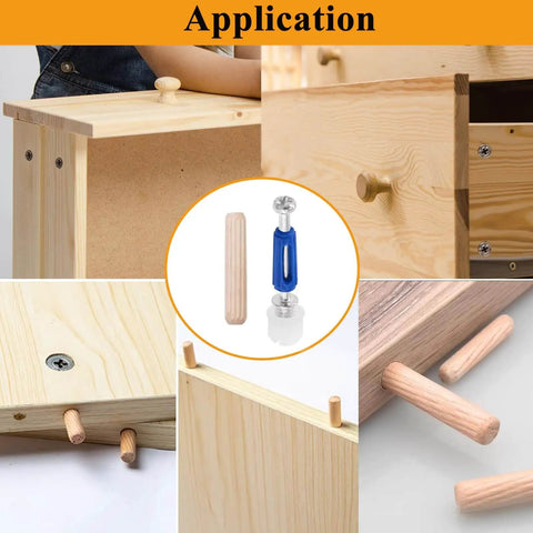 Cam Locks For Furniture Kit With 380 Pieces Including 300 Multi Size Cam Bolts And Nuts, 80 Wood Dowel Pins, 3 In 1 Eccentric Wheel Fasteners For Cabinets Wardrobes And Drawers in use on wooden furniture assembly.