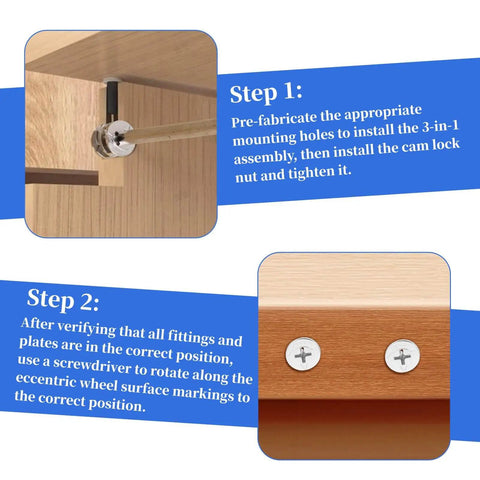 Installation guide for durable 10 pack cam locks for furniture provide secure cabinet fastening with 15x12 mm eccentric locking nuts.