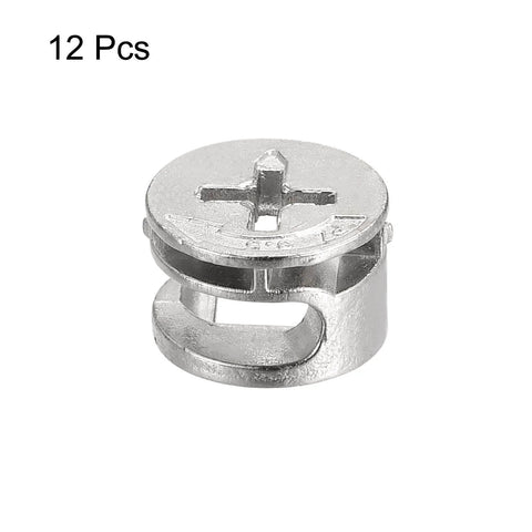 Cam Lock Nut for Furniture, zinc alloy 14.6x9.5mm, 12pcs joint connector shown in close-up.