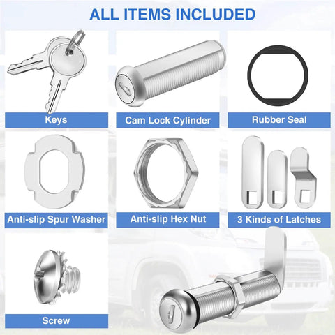 2 Pack 2-1/8 Inch Cam Lock Set For Thick Cabinets And Drawers RV Storage And Tool Boxes Keyed Alike Heavy Duty Stainless Steel