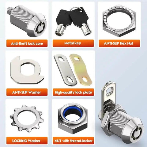 Components of Six Pack Cam Lock Set With Keys For Toolbox Cabinet Mailbox And RV Storage Keyed Alike Durable Zinc Alloy Construction