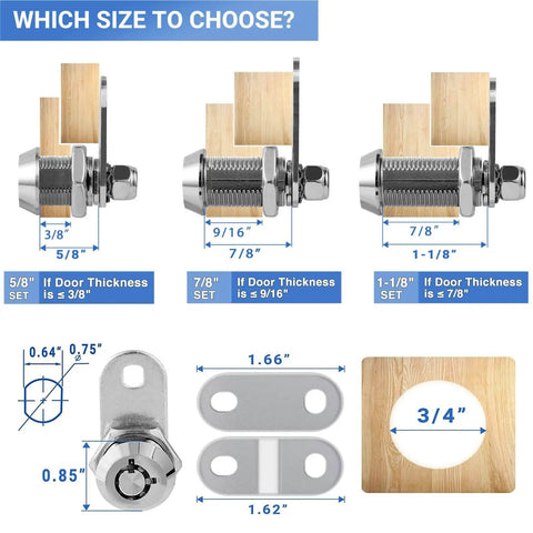 Keyed Alike RV Storage Locks 1-1/8 Inch Fits Up To 7/8 Inch Door Thickness Camper And Trailer Lock Set diagram with dimensions