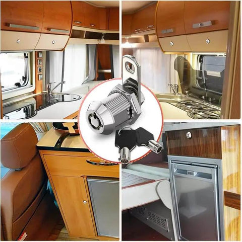 Six Pack Cam Lock Set With Keys For Toolbox Cabinet Mailbox And RV Storage Keyed Alike Durable Zinc Alloy Construction Anti Corrosion Finish For Long Lasting Security installed on RV cabinets