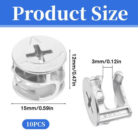 Durable 10 pack cam locks for furniture provide secure cabinet and drawer fastening with 15x12 mm eccentric locking nuts