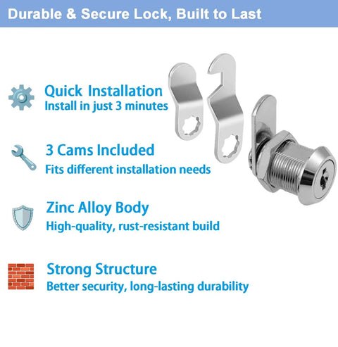 Secure your tool boxes, mailboxes, RV compartments and pickup trucks with this 3-pack of 5/8 inch keyed-alike cam locks in durable zinc
