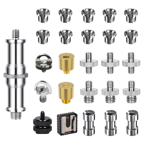 26 Piece Camera Screws Mount Set One Quarter Inch And Three Eighth Inch Threaded Converter Adapters for DSLR Cameras