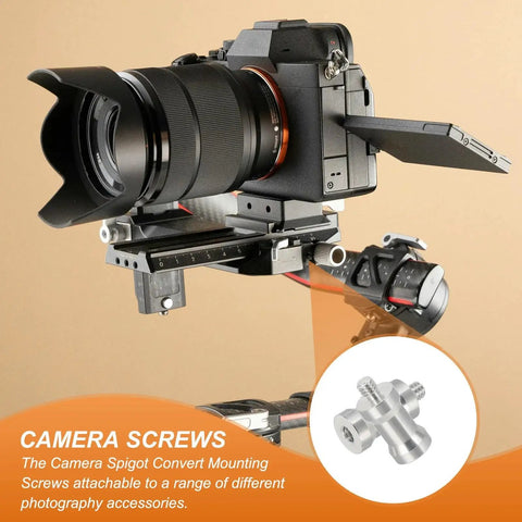 Camera setup with Six Pack 1/4 To 1/4 Camera Spigot Screw Converter Female To Male Adapters Aluminum Alloy for tripod use