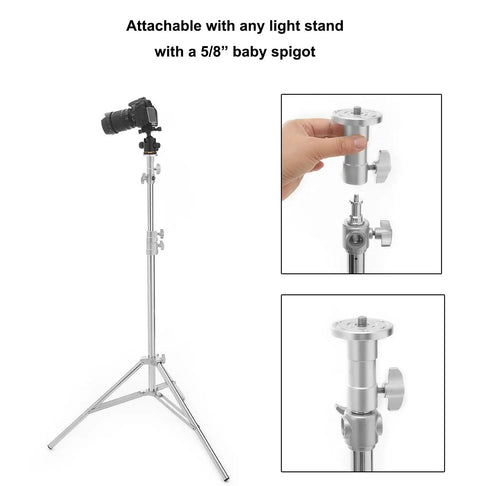 5/8 Inch Baby Ball Head Adapter To 3/8 Inch Thread For C Stand And Light Stand Mounts shown attached to light stand