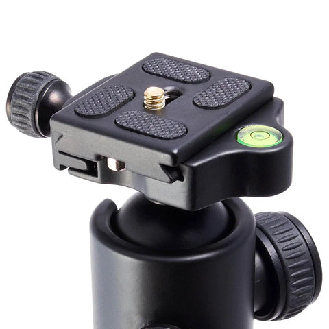 Close-up of Three Piece Round Bubble Level Set 12x6mm Mini Circular Bullseye Spirit Levels on camera tripod mount