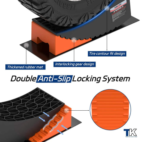 6 Inch Lift Camper Leveling Blocks 2 Pack Heavy Duty Tire Change Ramp with anti-slip design and rubber mat for 35,000 lbs GVWR