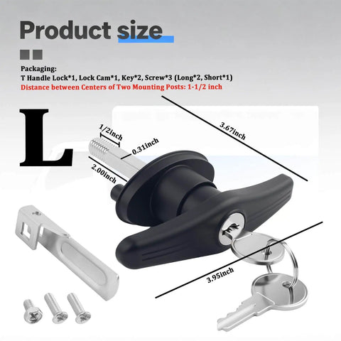Upgrade your camper shell with a sturdy T-handle lock kit featuring a cam and two keys for secure, convenient access