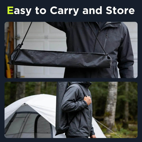 Person carrying the 2700 Lumen Camping Emergency Light With 12000mAh Built In Power Bank, Telescopic Tripod, black bag