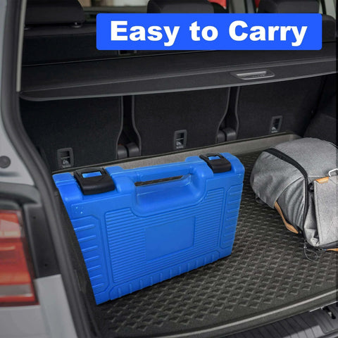 Camshaft Holding Tool Kit with Tension Tool in blue case placed in car trunk, easy to carry, for Ford 3.5L & 3.7L 4V Engines