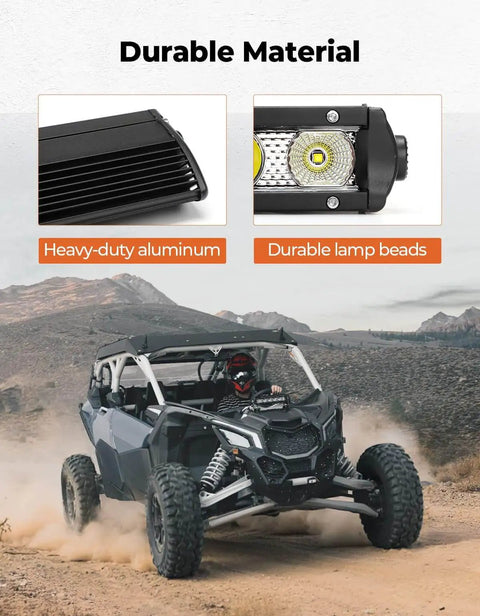 Beefy Bright 26W LED Shock Tower Light Bar With Mount Bracket on Can-Am Maverick X3 showcasing durable material features.